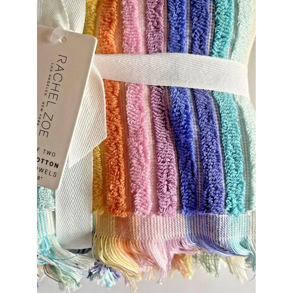 Rachel Zoe Rainbow Pride Striped 2 Bath 2 Hand Towels Set of 4 Fringed Dorm Room